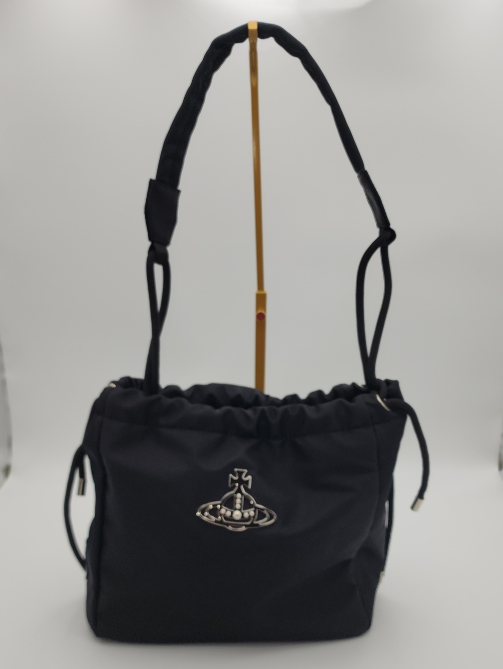 Vivienne Westwood Black Nylon Drawstring Shoulder Bag with Orb‎ Emblem